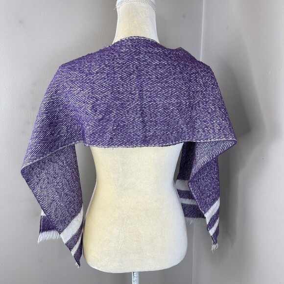 Women Cashmere Scarf Rectangular Stripes Purple 54” x 10” - Picture 5 of 7